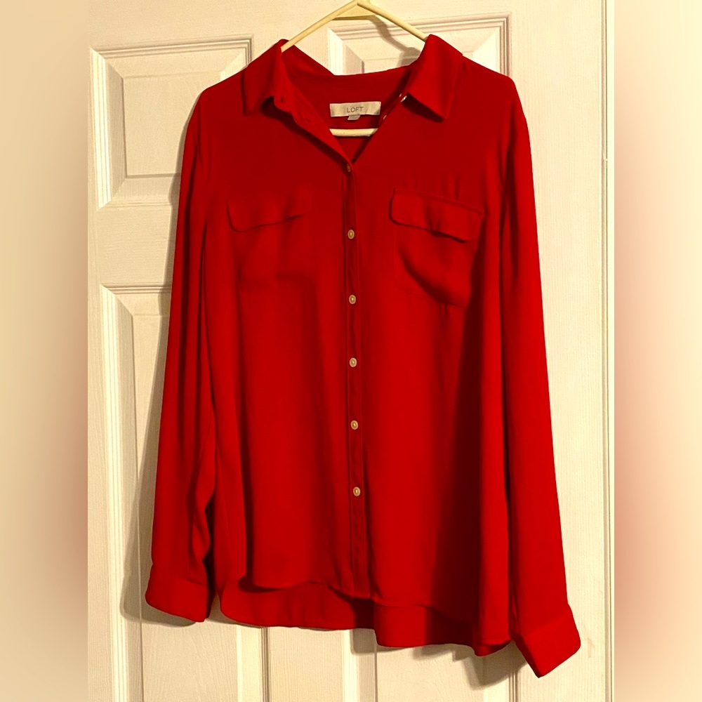 Red polyester button up